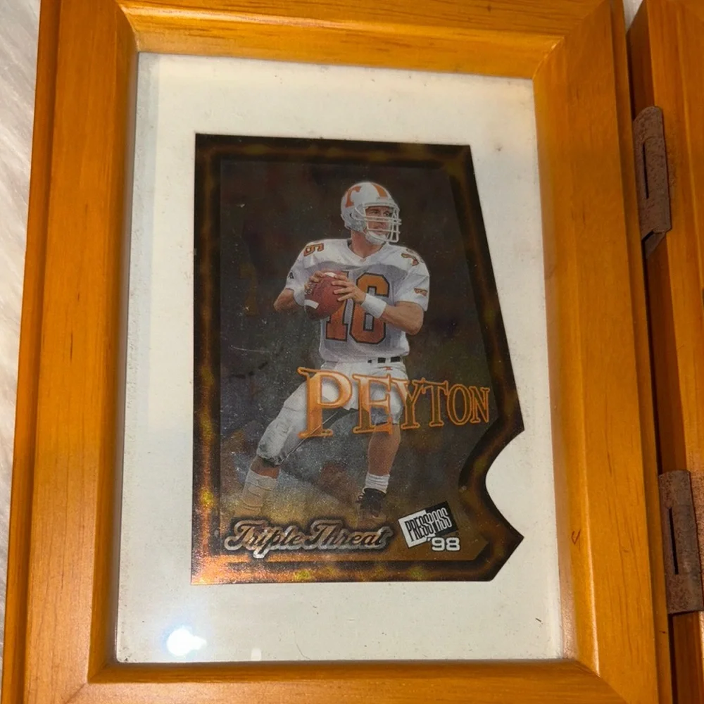 Wooden Triple Photo Frame with Sports Memorabilia (Peyton Manning)